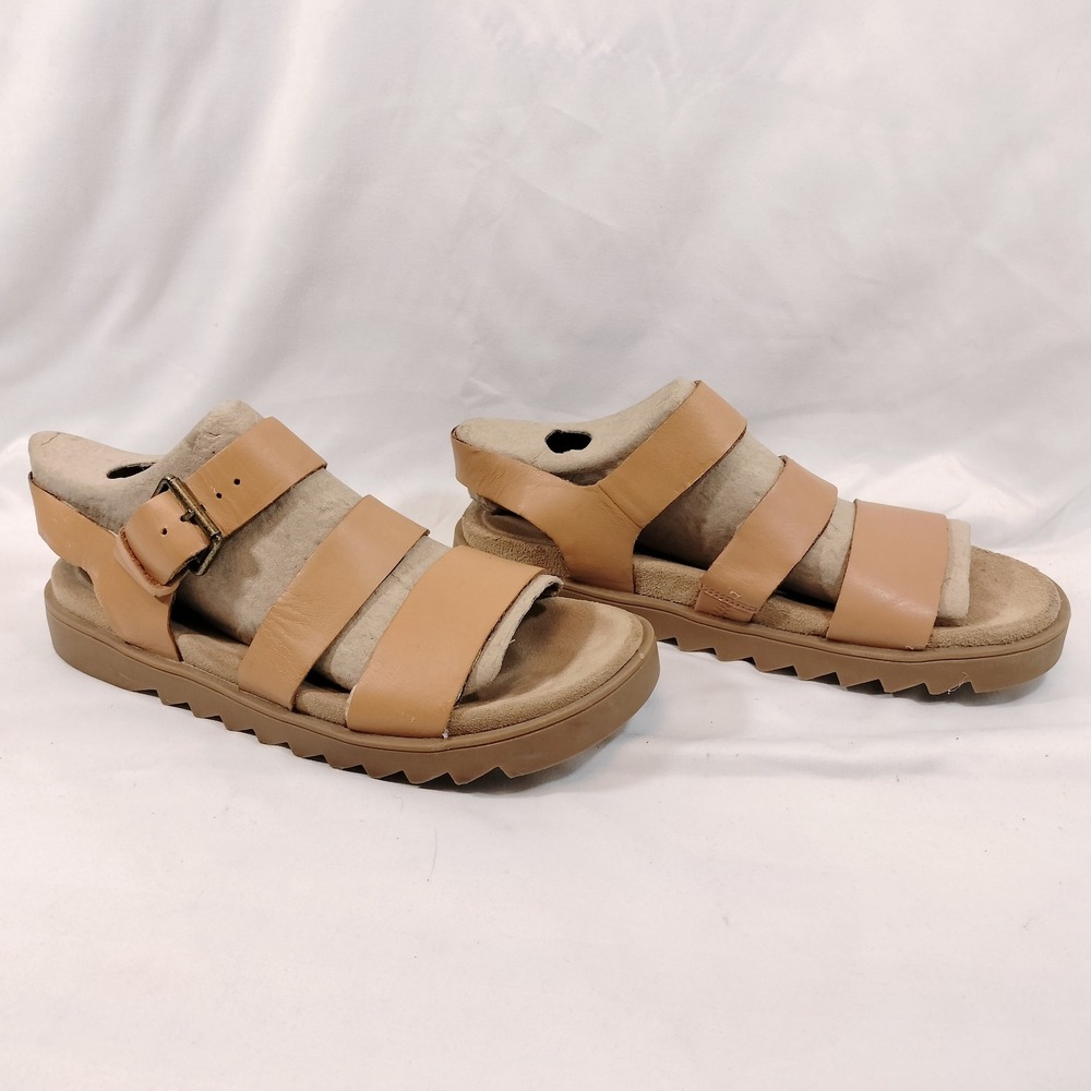 Madewell Lug Sole Sandals; Tan Leather Triple Strap Buckle - Picture 2 of 6